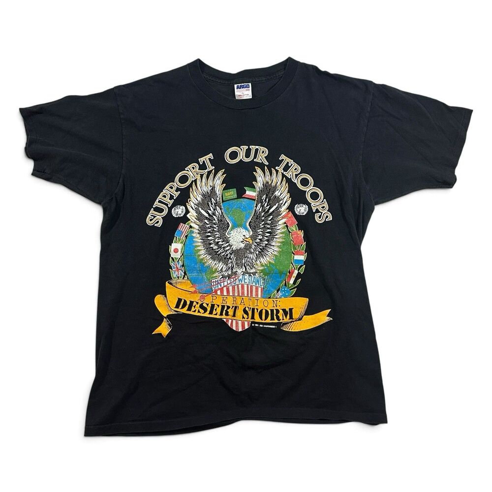 Vintage 1991 Operation Desert Storm Support Our Troops USA T-Shirt Large Black